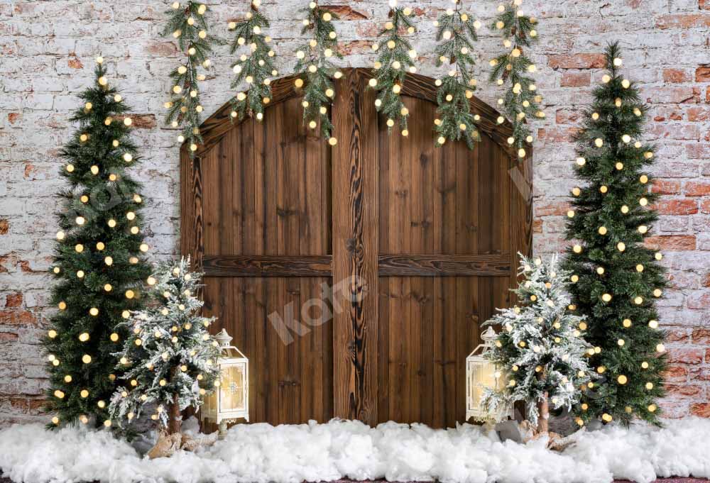 Kate Noël Mur de briques Arbres Porte Hiver Toile de fond conçue par Emetselch - Kate Backdrop FR