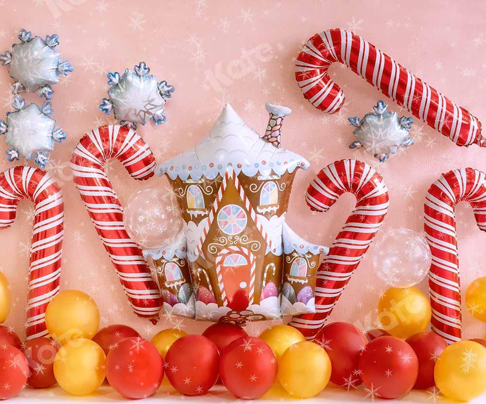 Kate Maison de pain d'épice Hiver Ballons Noël Toile de fond conçue par Emetselch - Kate Backdrop FR