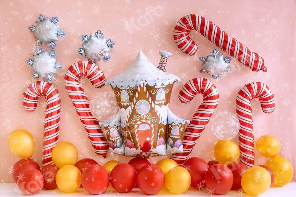 Kate Maison de pain d'épice Hiver Ballons Noël Toile de fond conçue par Emetselch - Kate Backdrop FR