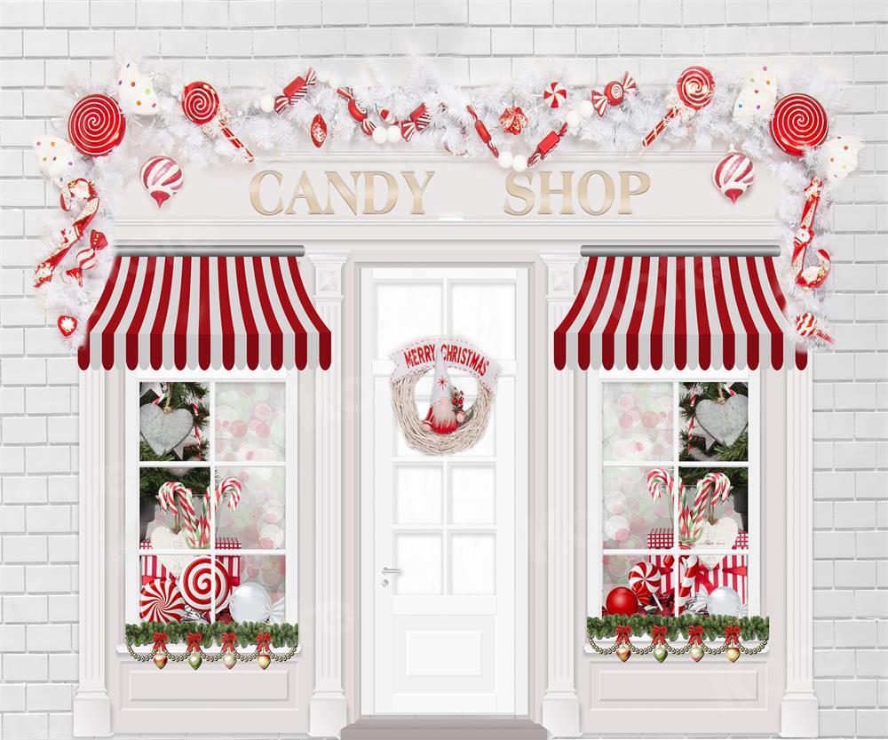Kate Magasin de bonbons Noël Rose Blanc Toile de fond pour la photographie - Kate Backdrop FR