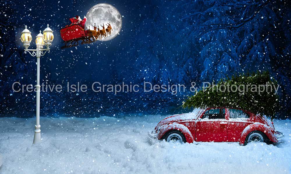 Kate Voiture Noël Neige Hiver Lampadaire Toile de fond conçue par Chrissie Green - Kate Backdrop FR