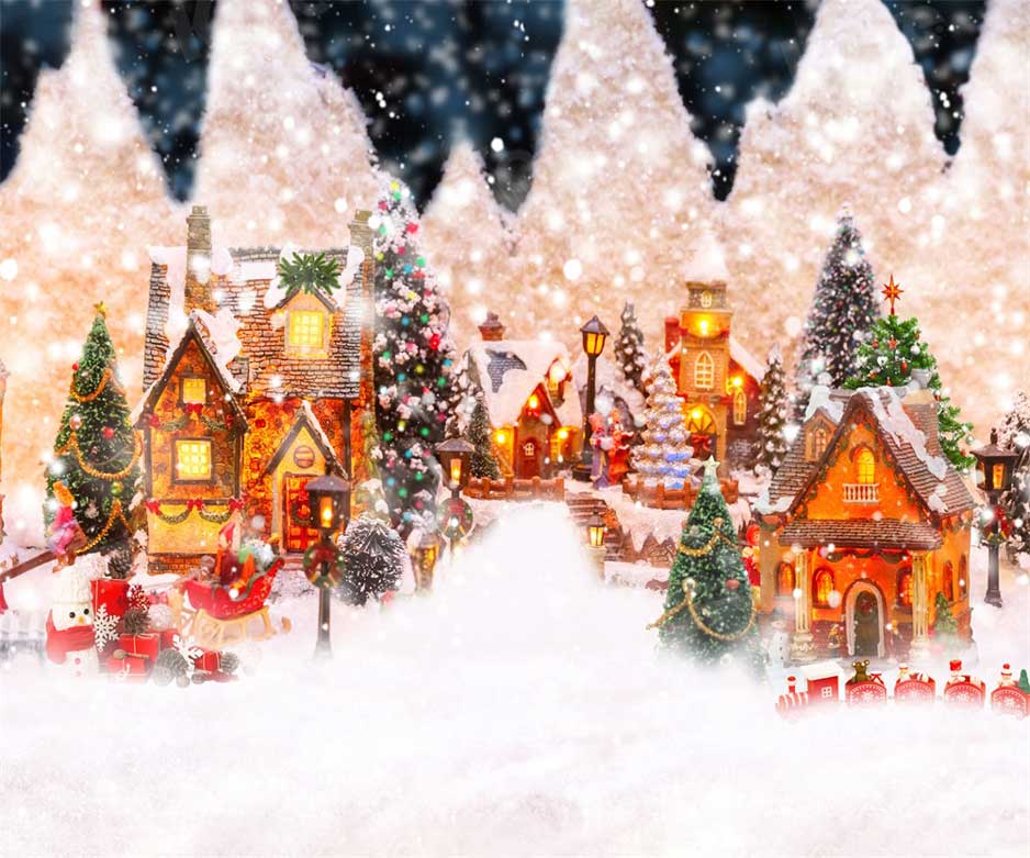 Kate Noël Ville Hiver Neige Maisons Toile de fond pour la photographie - Kate Backdrop FR