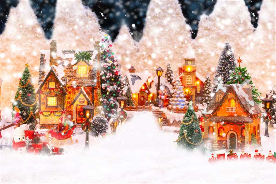Kate Noël Ville Hiver Neige Maisons Toile de fond pour la photographie - Kate Backdrop FR