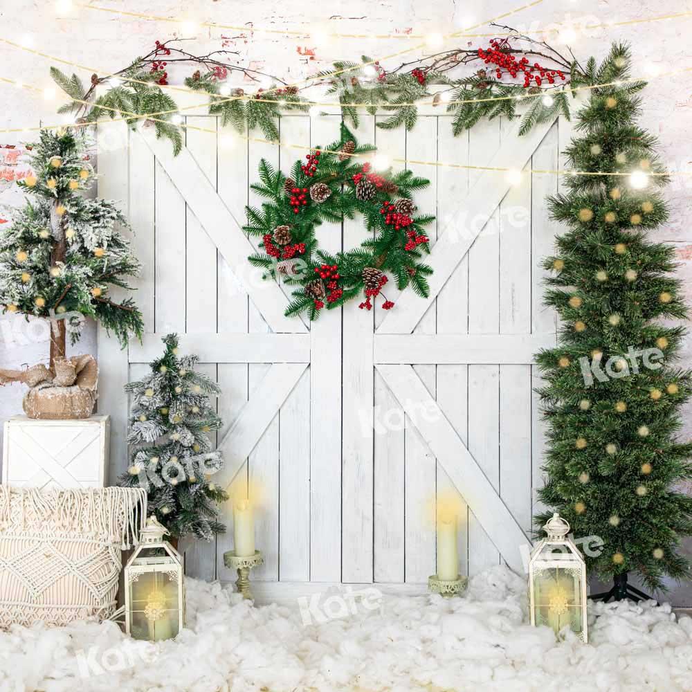Kate Sapin de Noël Blanc Porte de grange Neige Toile de fond conçue par Emetselch - Kate Backdrop FR