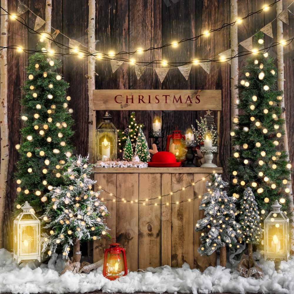 Kate Sapin de Noël Hiver Bois Neige Nuit Toile de fond Conçu par Emetselch - Kate Backdrop FR
