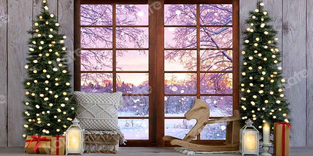 Kate Noël Scène de neige Fenêtre Mur en bois Toile de fond conçu par Emetselch - Kate Backdrop FR