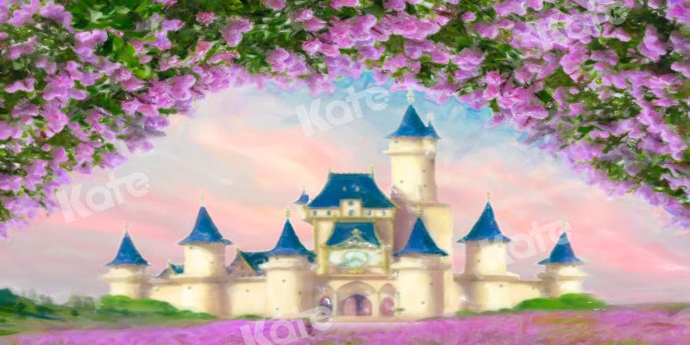 Kate Jardin Château Fleurs Violet Printemps Toile de fond conçue par GQ - Kate Backdrop FR