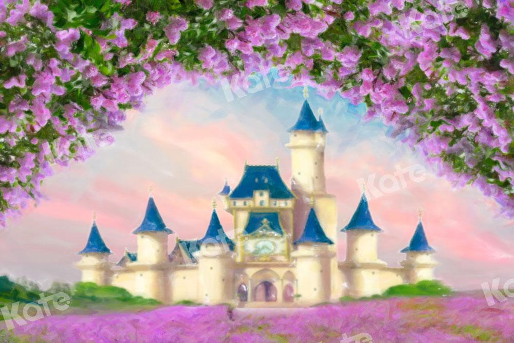 Kate Jardin Château Fleurs Violet Printemps Toile de fond conçue par GQ - Kate Backdrop FR