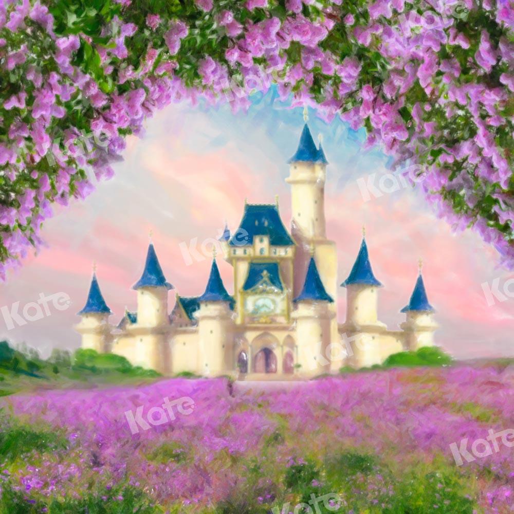 Kate Jardin Château Fleurs Violet Printemps Toile de fond conçue par GQ - Kate Backdrop FR