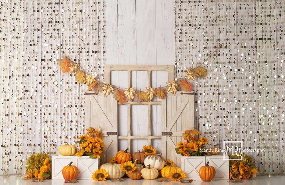 Kate Citrouilles Automne Paillettes Toile de fond conçue par Mandy Ringe - Kate Backdrop FR