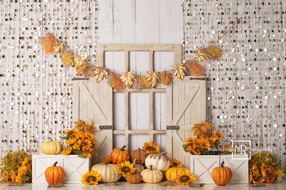 Kate Citrouilles Automne Paillettes Toile de fond conçue par Mandy Ringe - Kate Backdrop FR