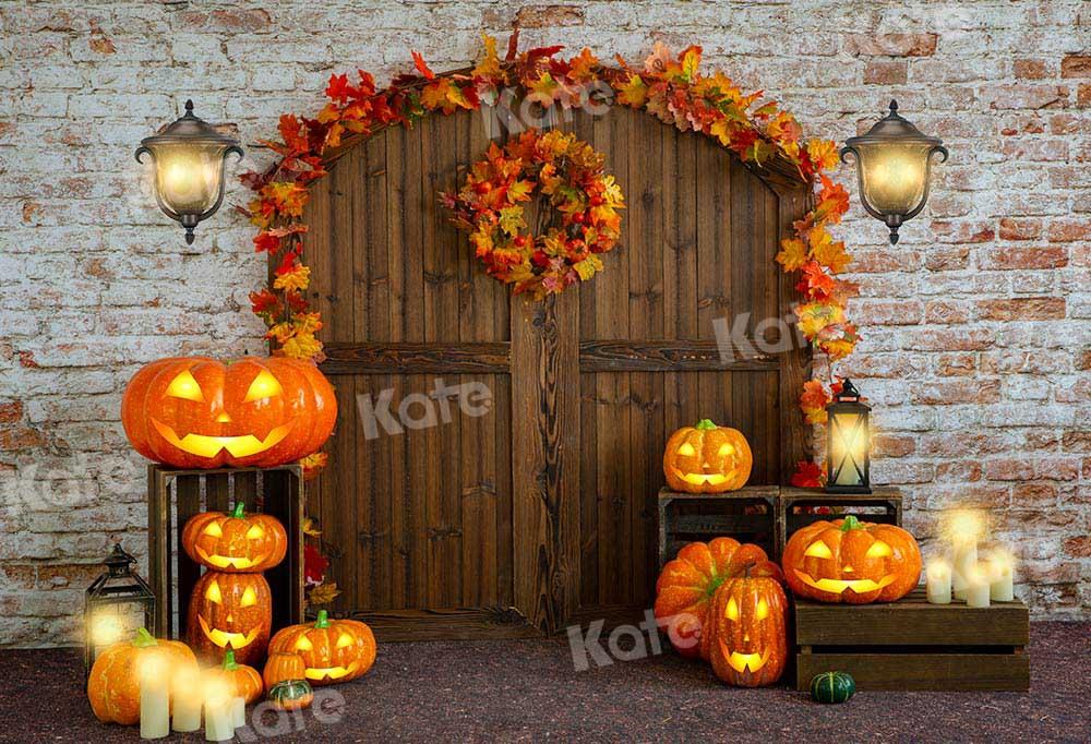 Kate Porte de grange Halloween Feuilles Citrouille Toile de fond conçue par Emetselch - Kate Backdrop FR