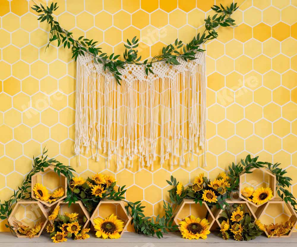 Kate Jaune Nid d'abeilles Boho Cake Smash Toile de fond conçue par Emetselch
