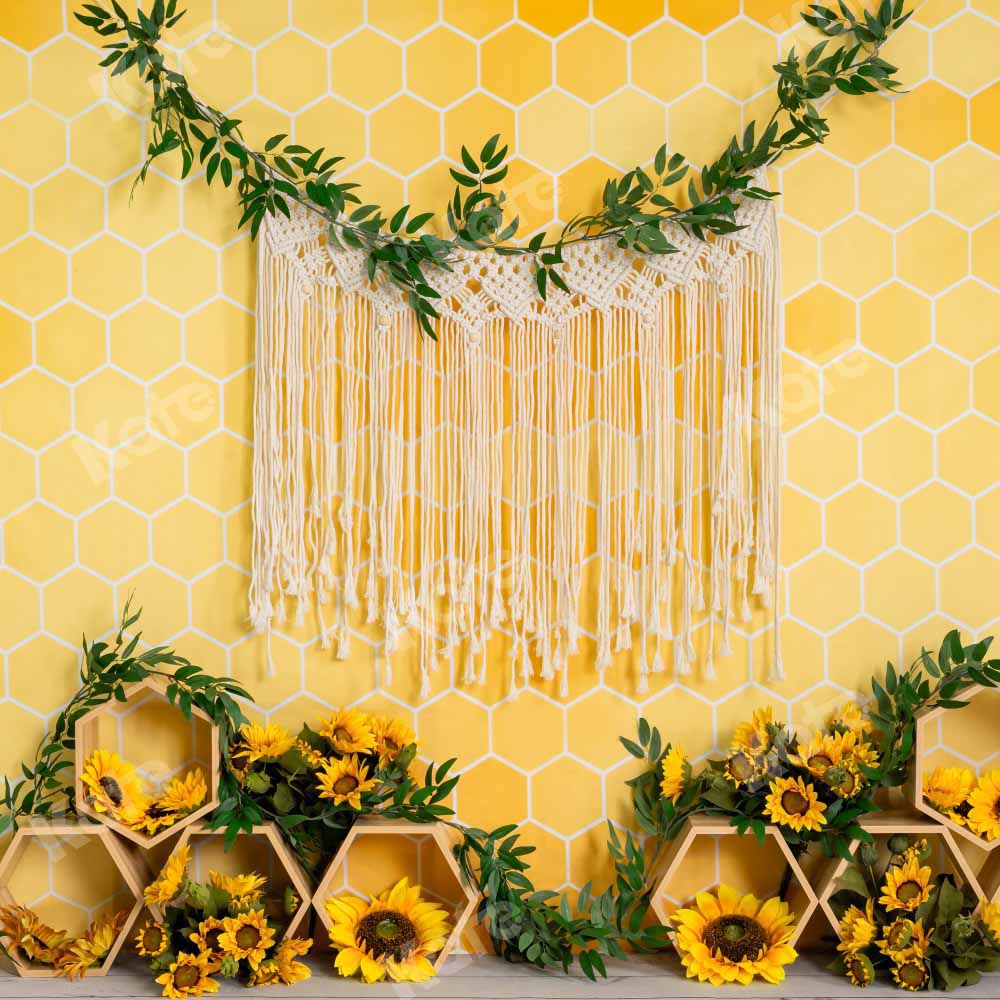 Kate Jaune Nid d'abeilles Boho Cake Smash Toile de fond conçue par Emetselch - Kate Backdrop FR