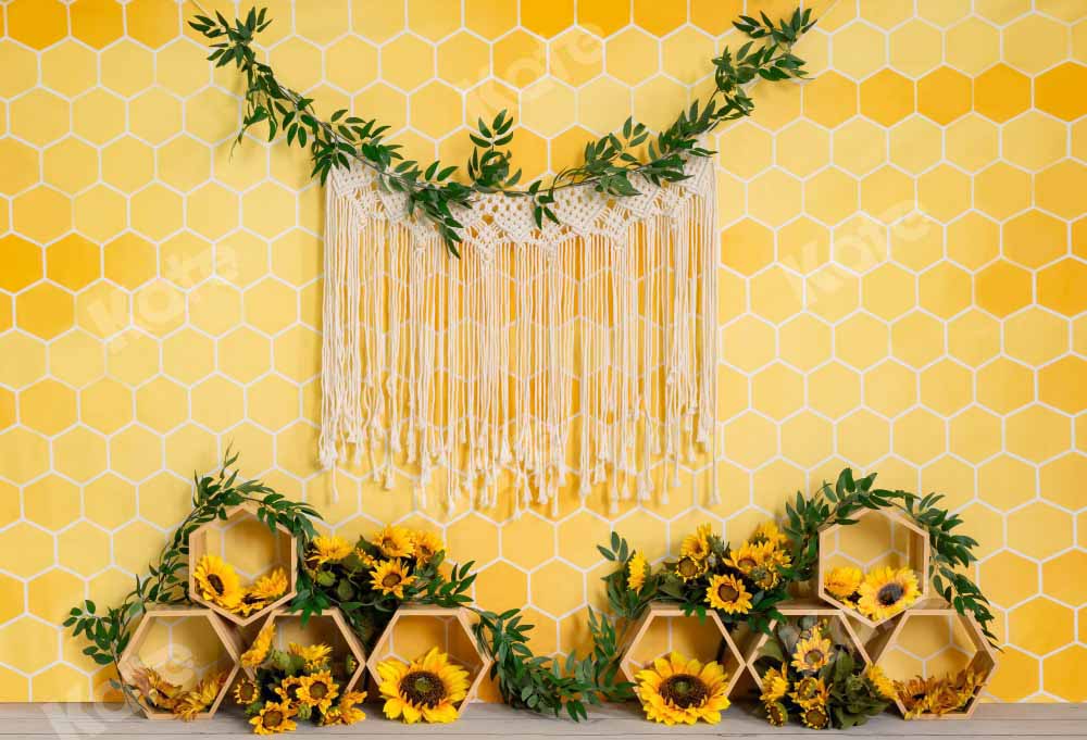 Kate Jaune Nid d'abeilles Boho Cake Smash Toile de fond conçue par Emetselch - Kate Backdrop FR