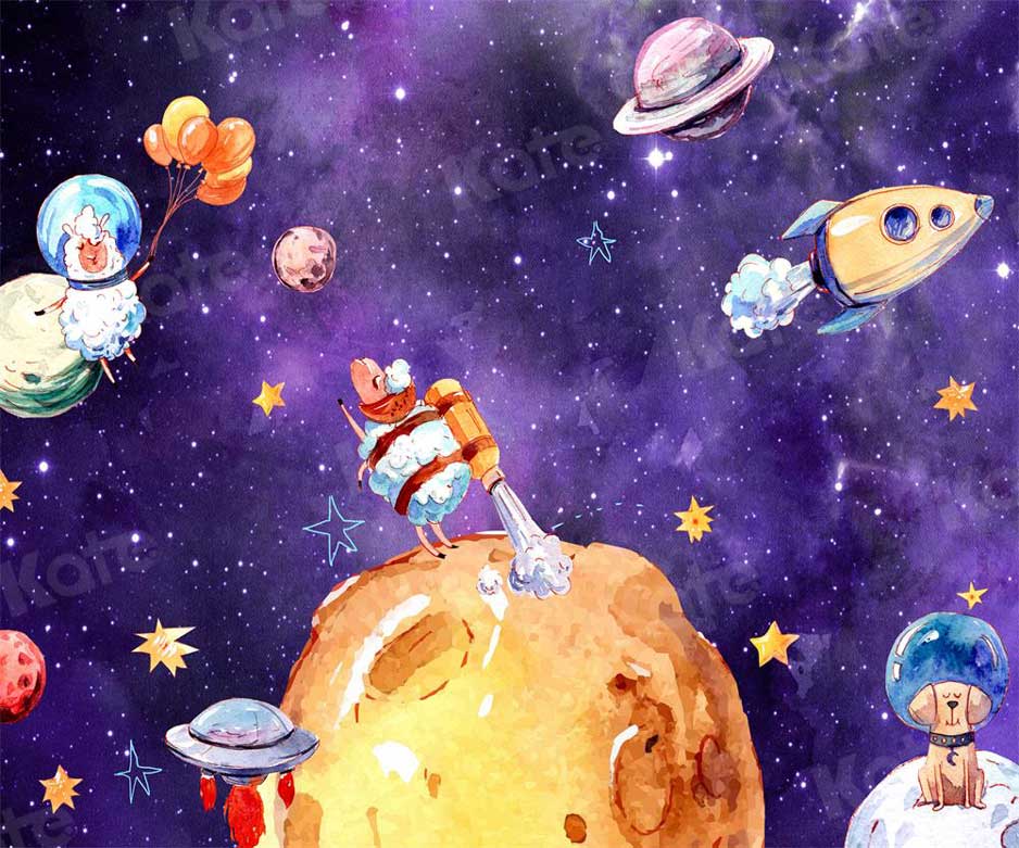 Kate Atterrissage dans l'espace Vaisseau spatial Étoiles Toile de fond pour la photographie - Kate Backdrop FR