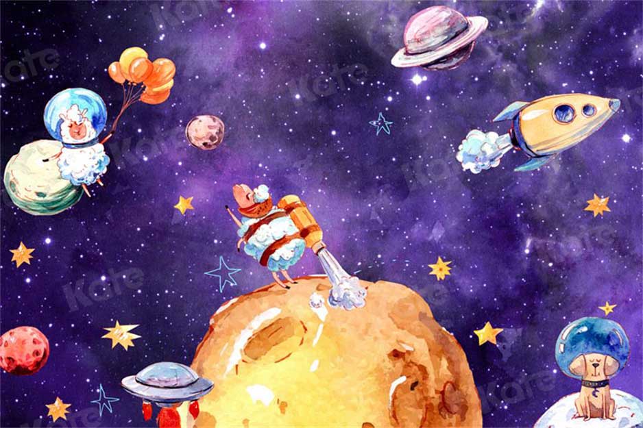 Kate Atterrissage dans l'espace Vaisseau spatial Étoiles Toile de fond pour la photographie - Kate Backdrop FR