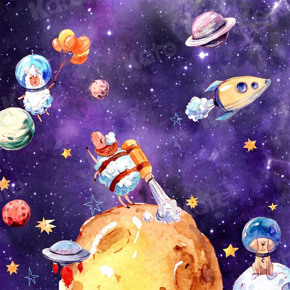 Kate Atterrissage dans l'espace Vaisseau spatial Étoiles Toile de fond pour la photographie - Kate Backdrop FR