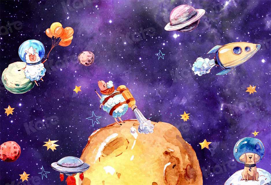 Kate Atterrissage dans l'espace Vaisseau spatial Étoiles Toile de fond pour la photographie - Kate Backdrop FR