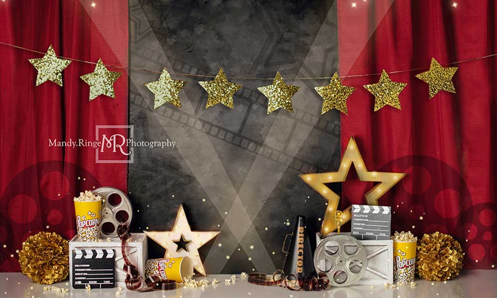 Kate Rideau Rouge Nuit Film Scène Toile de fond conçu par Mandy Ringe - Kate Backdrop FR