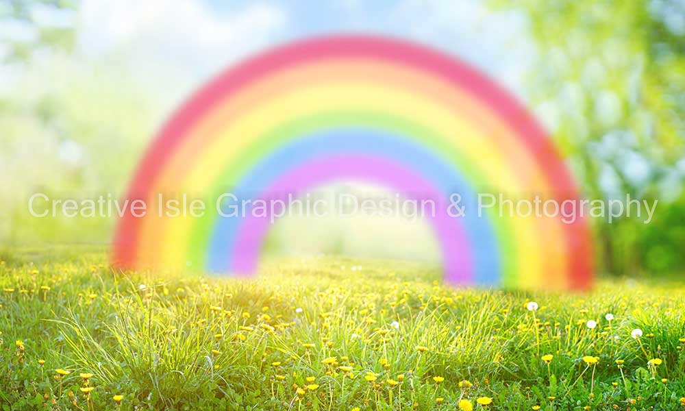 Kate Arc-en-ciel Prairie Été Vert Jaune Toile de fond conçue par Chrissie Green - Kate Backdrop FR