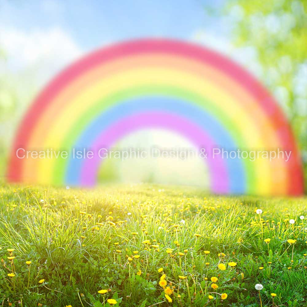 Kate Arc-en-ciel Prairie Été Vert Jaune Toile de fond conçue par Chrissie Green - Kate Backdrop FR