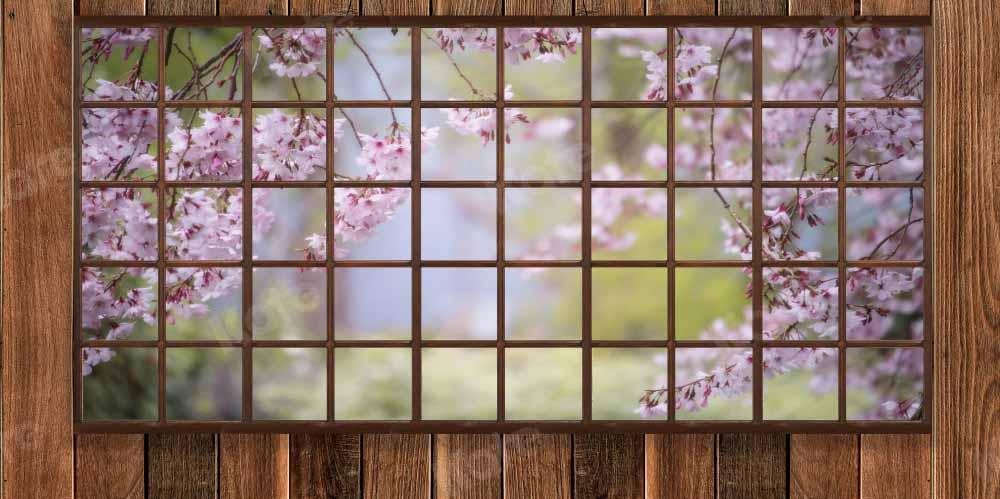 Kate Printemps Fenêtre Mur en bois Fleurs Toile de fond conçue par Chain Photography - Kate Backdrop FR
