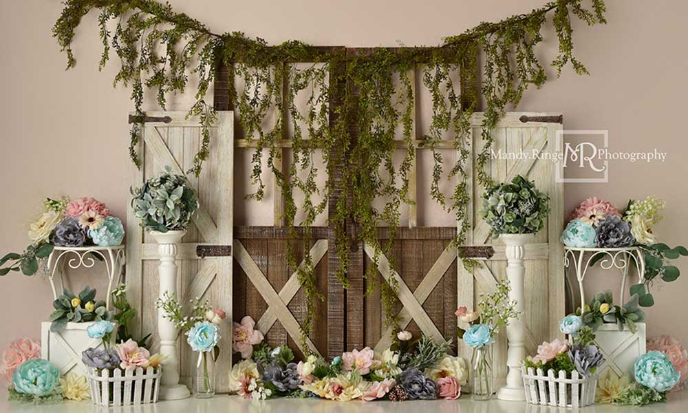 Kate Pastel Rustique Printemps Floral Toile de fond Conçu par Mandy Ringe - Kate Backdrop FR