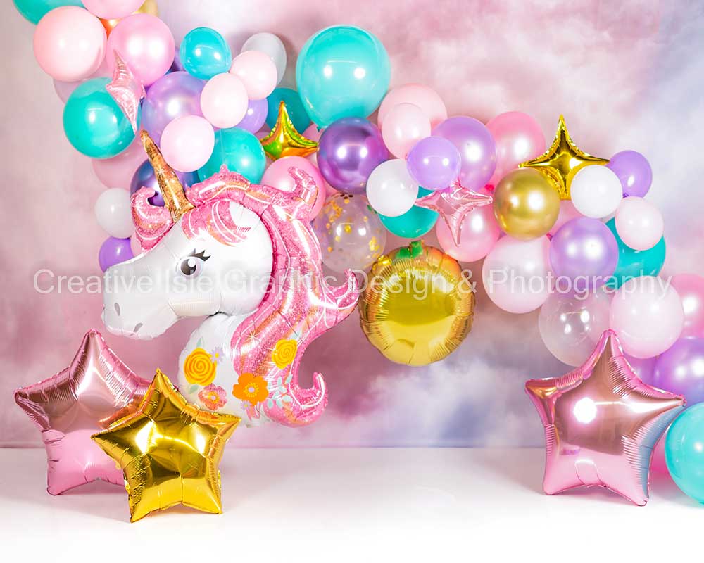 Kate Cake smash Ballons Licorne Rose Enfant Toile de fond conçue par Chrissie Green - Kate Backdrop FR
