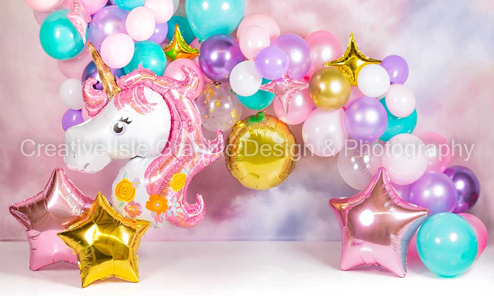 Kate Cake smash Ballons Licorne Rose Enfant Toile de fond conçue par Chrissie Green - Kate Backdrop FR