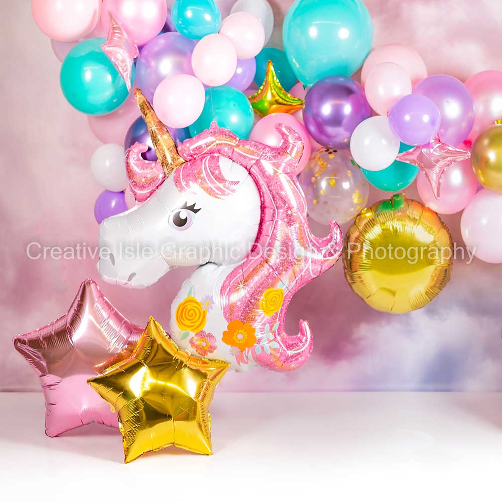 Kate Cake smash Ballons Licorne Rose Enfant Toile de fond conçue par Chrissie Green - Kate Backdrop FR