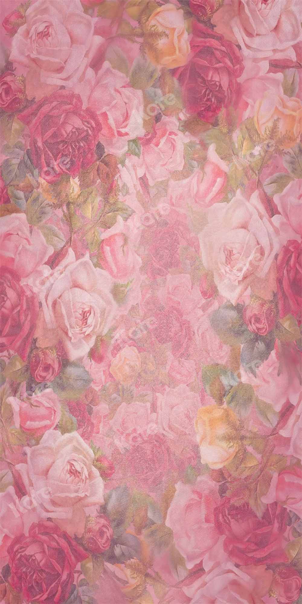 Kate Abstrait Saint-Valentin Rétro Fleurs Rose Toile de fond conçue par GQ - Kate Backdrop FR