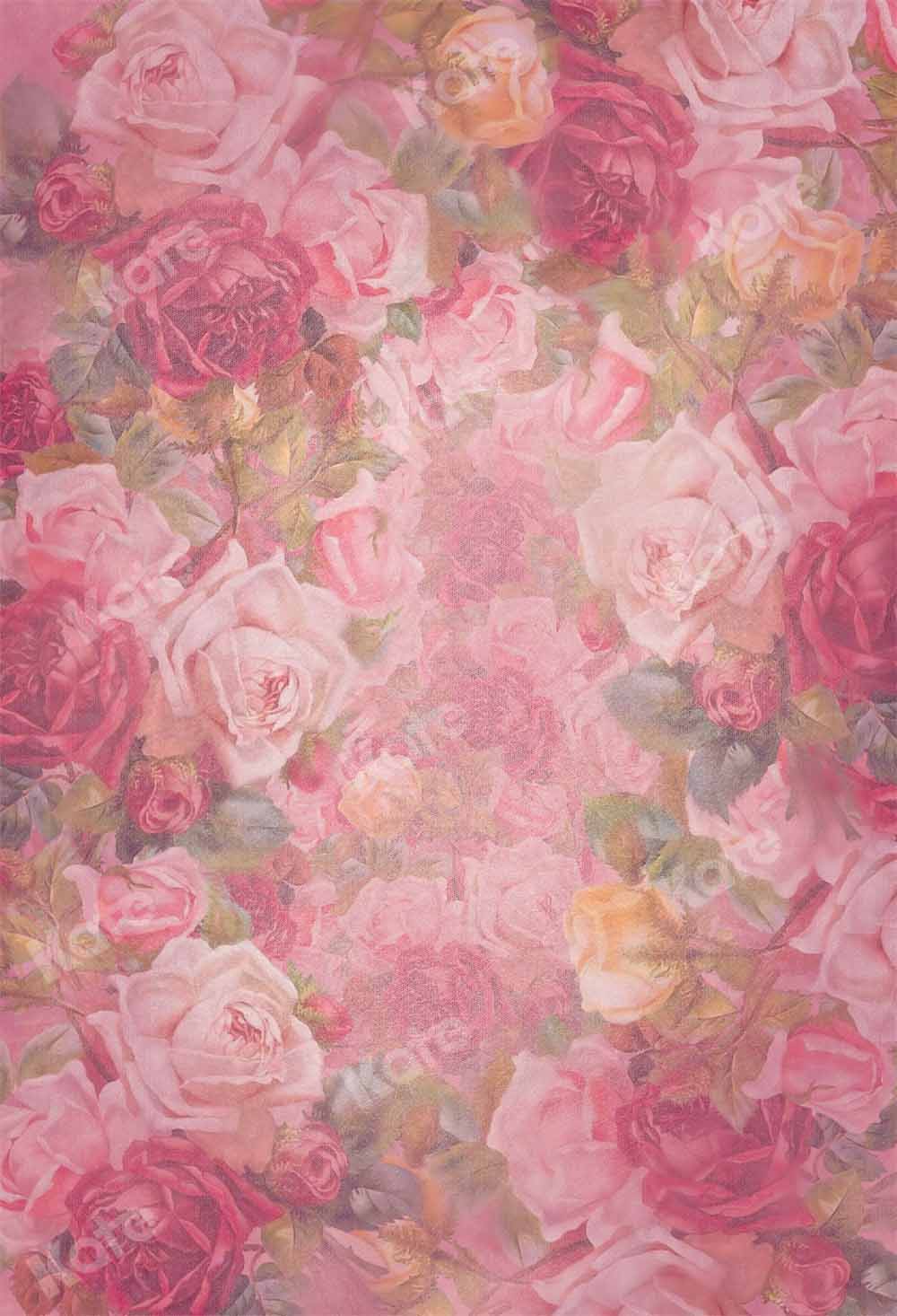 Kate Abstrait Saint-Valentin Rétro Fleurs Rose Toile de fond conçue par GQ - Kate Backdrop FR