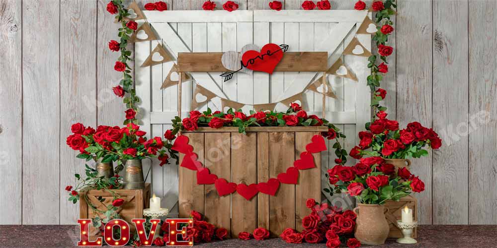 Kate Porte en bois Étagère Roses rouges Saint-Valentin Toile de fond conçue par Emetselch - Kate Backdrop FR