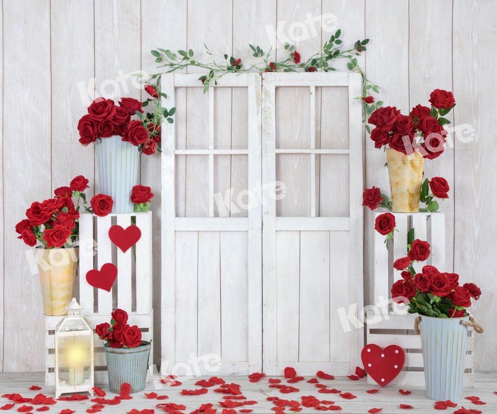 Kate Saint-Valentin Maison en bois Porte Blanc Toile de fond conçue par Emetselch - Kate Backdrop FR