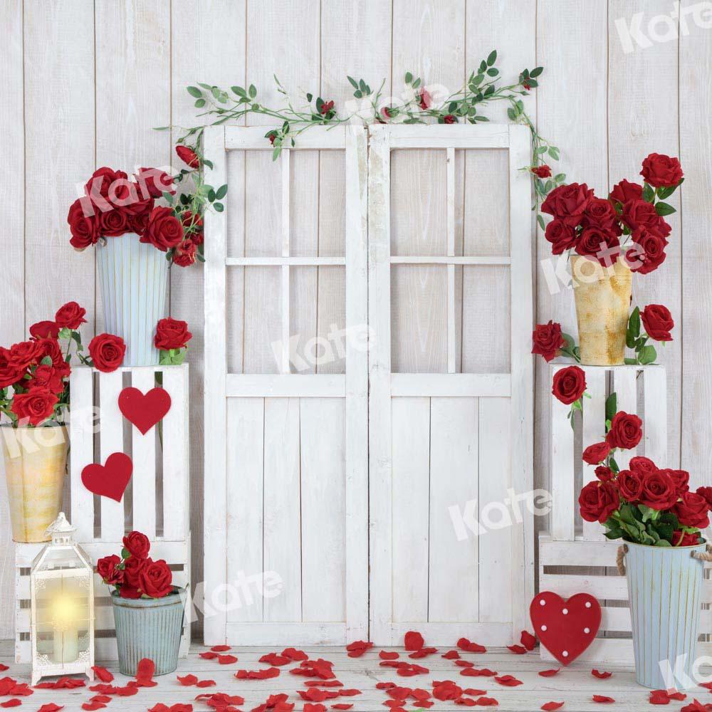 Kate Saint-Valentin Maison en bois Porte Blanc Toile de fond conçue par Emetselch - Kate Backdrop FR