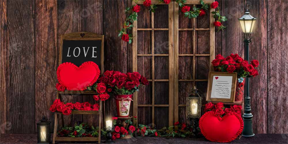Kate La Saint-Valentin Grain de bois Roses Toile de fond conçue par Emetselch - Kate Backdrop FR