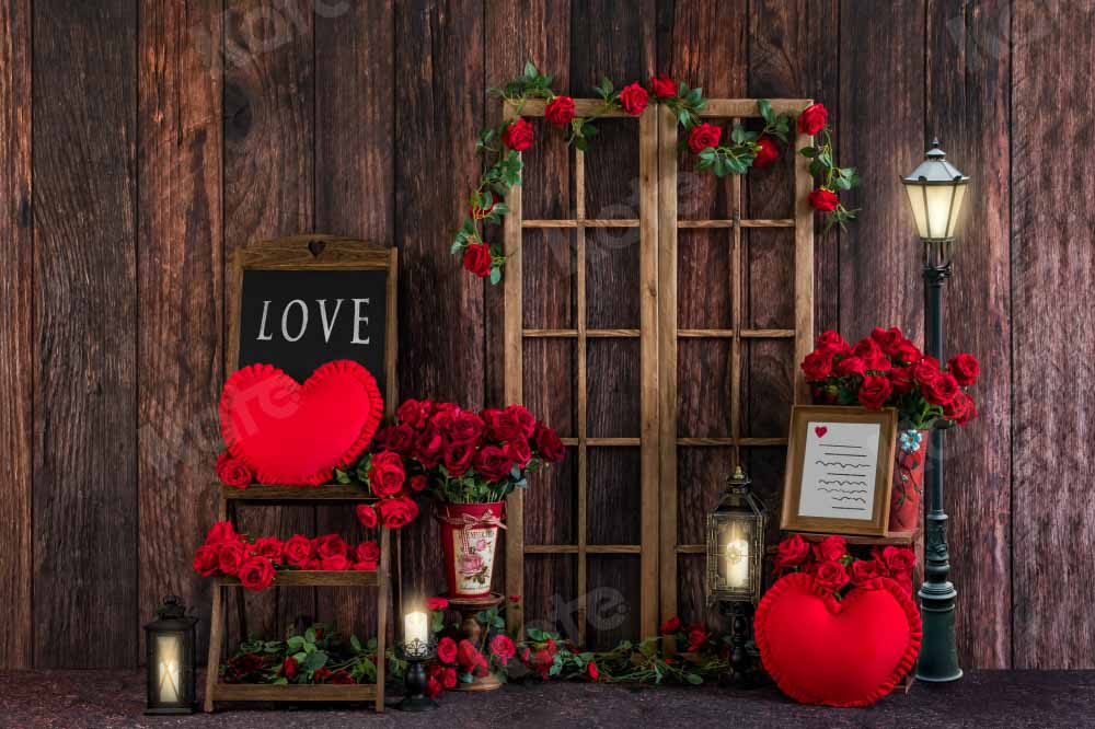Kate La Saint-Valentin Grain de bois Roses Toile de fond conçue par Emetselch - Kate Backdrop FR