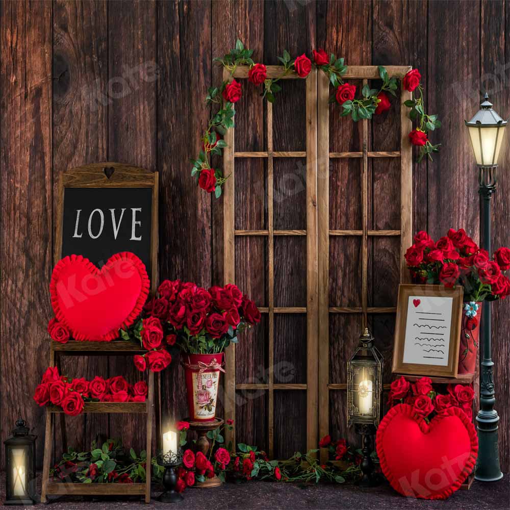 Kate La Saint-Valentin Grain de bois Roses Toile de fond conçue par Emetselch - Kate Backdrop FR