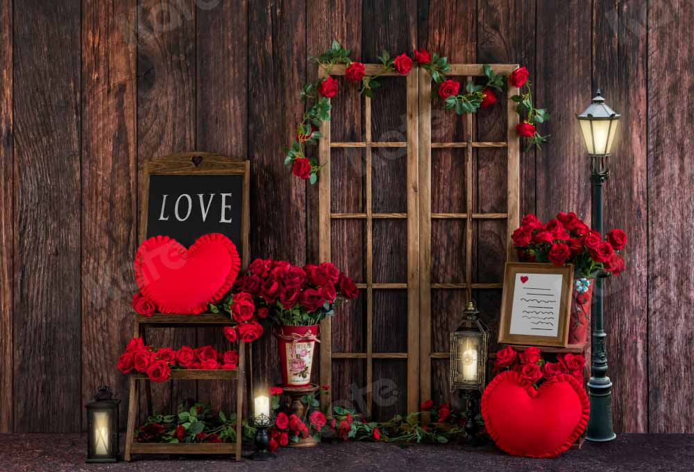 Kate La Saint-Valentin Grain de bois Roses Toile de fond conçue par Emetselch - Kate Backdrop FR