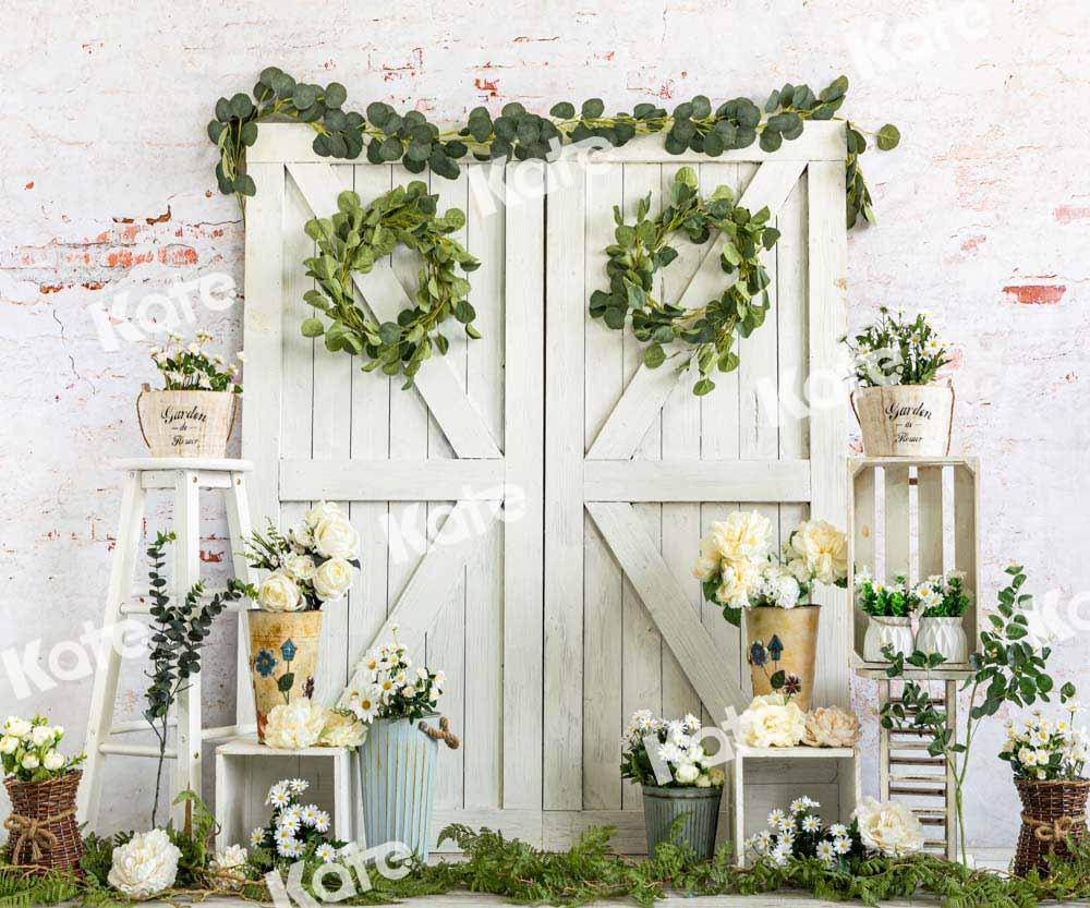 Kate Fleurs Porte de grange Blanc Toile de fond conçue par Emetselch - Kate Backdrop FR