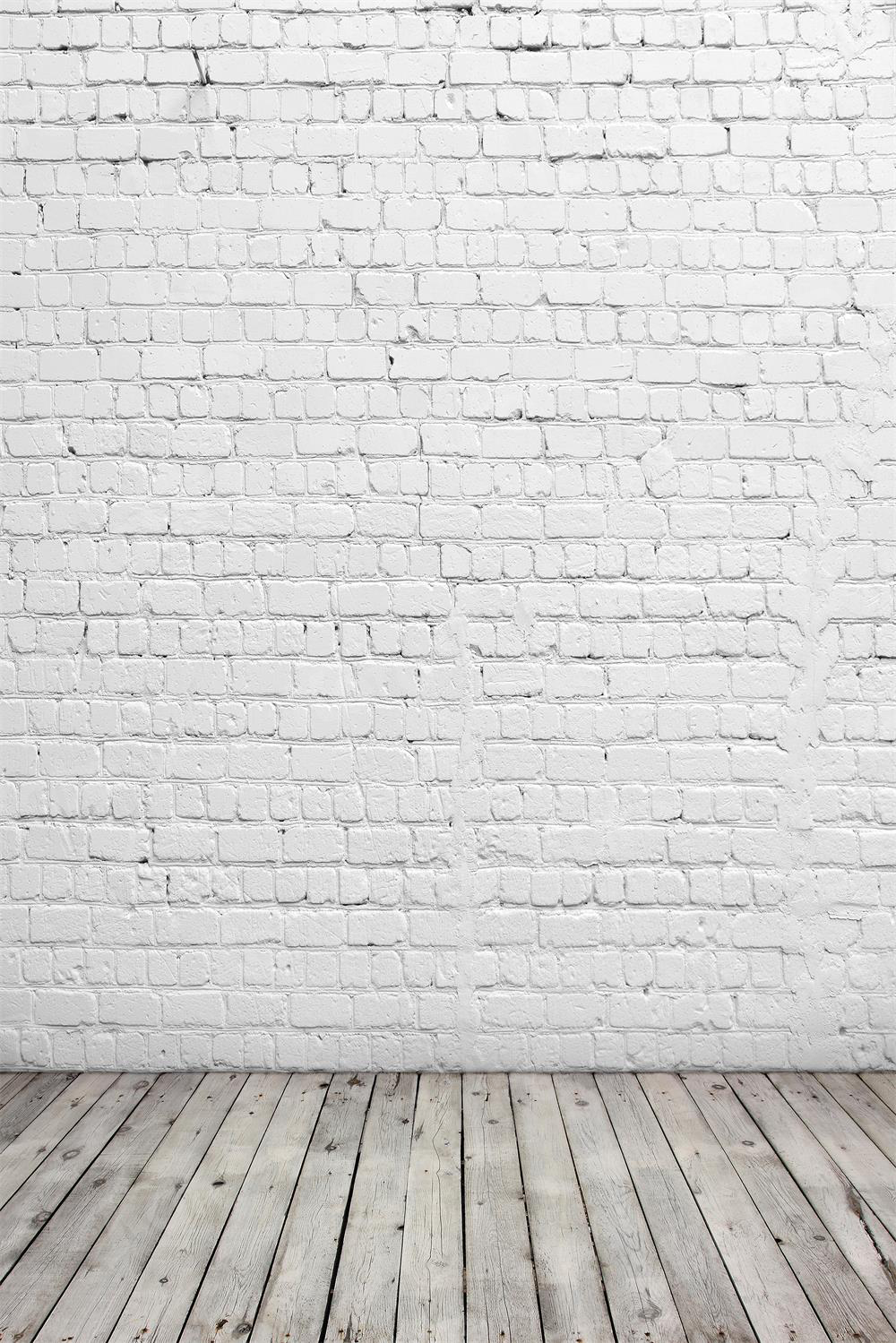 Kate White Bricks Wall Background with Floor Backdrop for studio - Katebackdrop