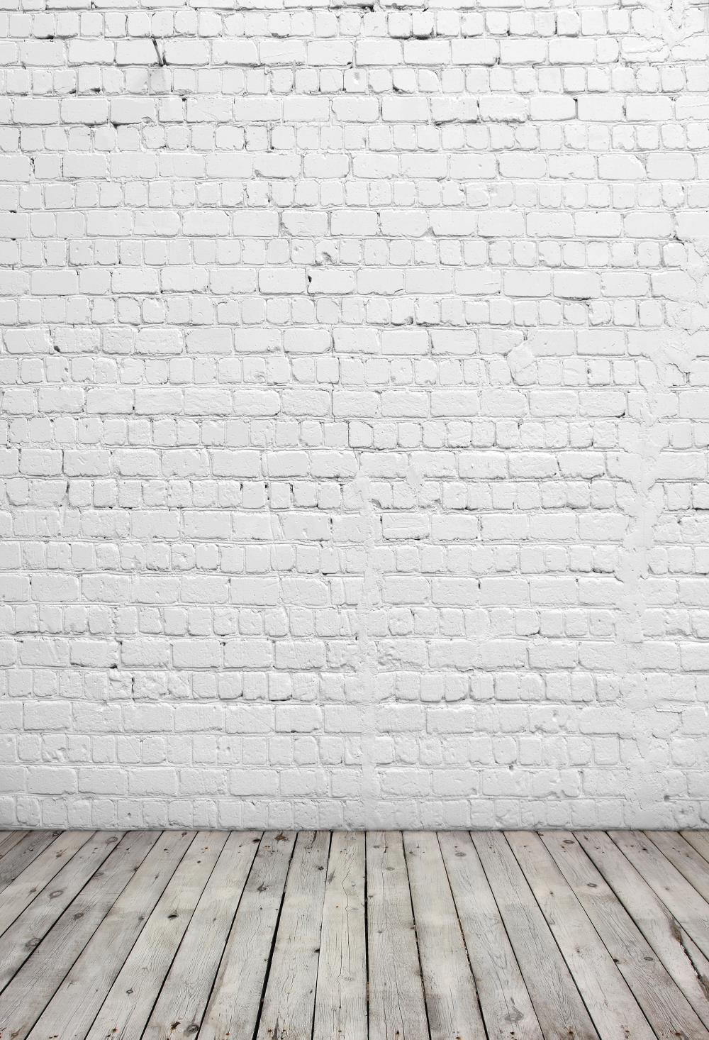 Kate White Bricks Wall Background with Floor Backdrop for studio - Katebackdrop