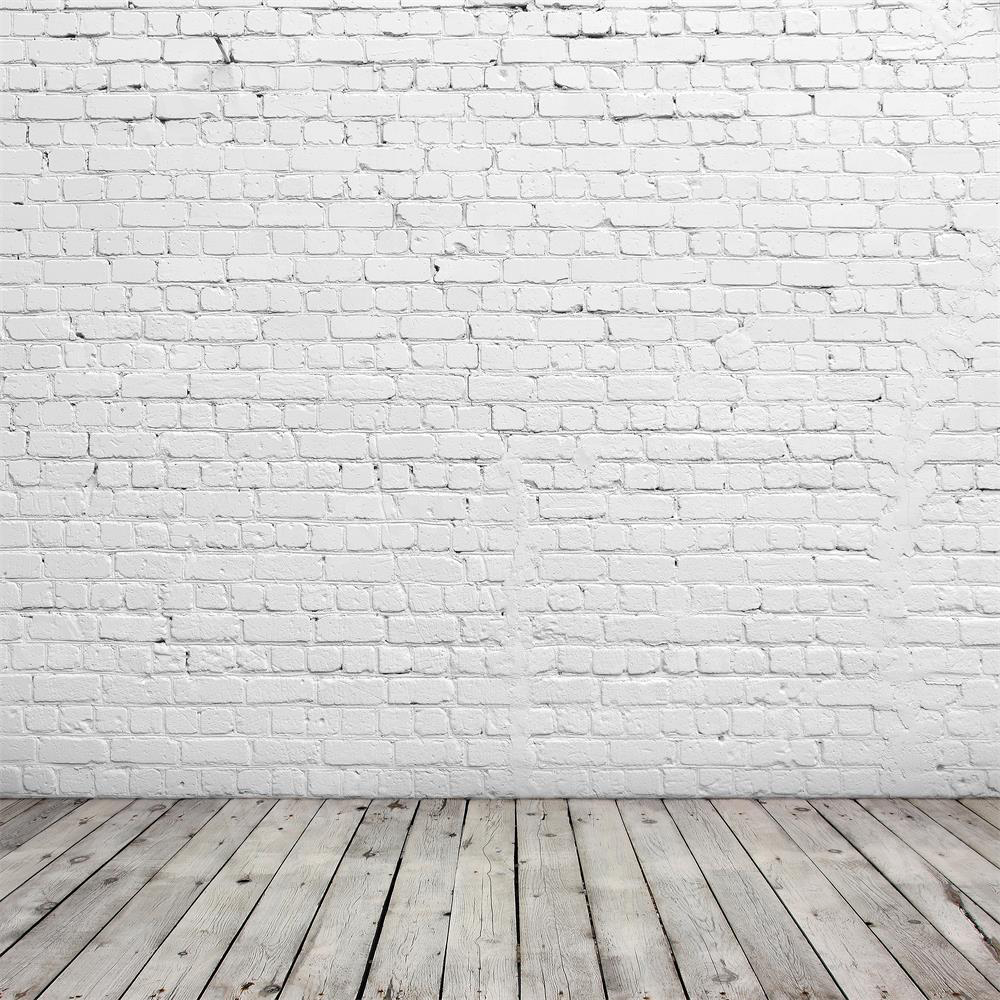 Kate White Bricks Wall Background with Floor Backdrop for studio - Katebackdrop