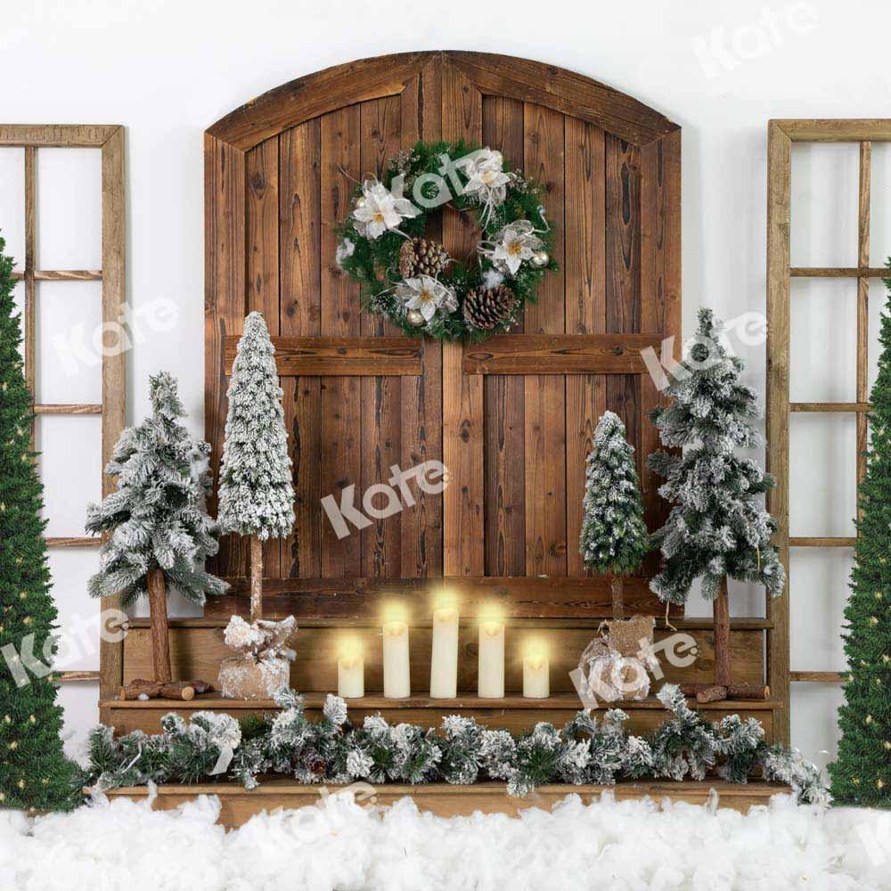 Kate Neige Noël Blanc Arbre Porte en bois Toile de fond conçue par Emetselch - Kate Backdrop FR
