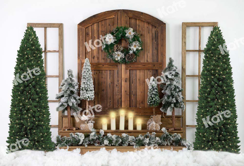 Kate Neige Noël Blanc Arbre Porte en bois Toile de fond conçue par Emetselch - Kate Backdrop FR