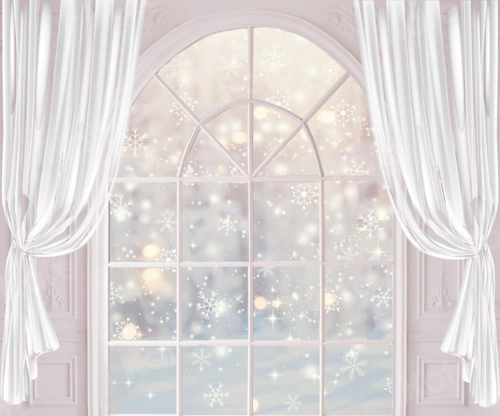 Kate Fenêtre Flocon de neige Hiver Rideaux Blanc Toile de fond pour la photographie - Kate Backdrop FR