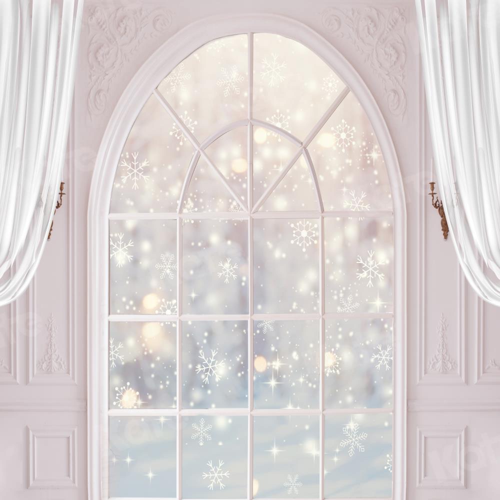 Kate Fenêtre Flocon de neige Hiver Rideaux Blanc Toile de fond pour la photographie - Kate Backdrop FR