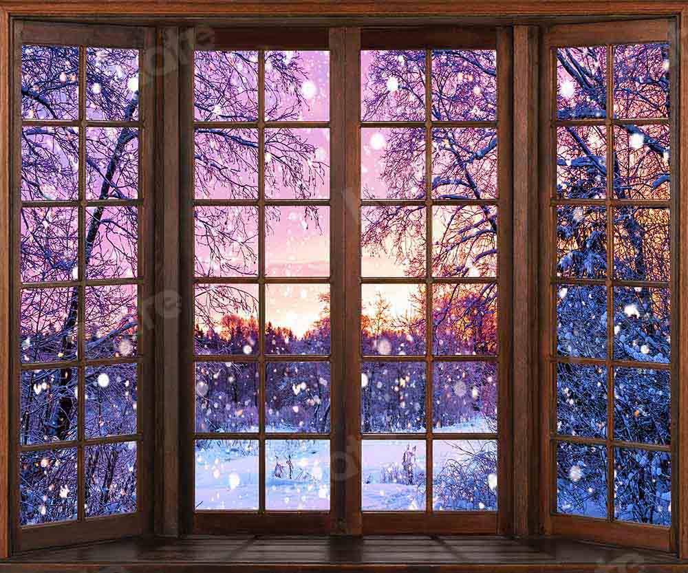 Kate Porte-Fenêtre Nuit Noël Hiver Toile de fond conçue par Chain Photography - Kate Backdrop FR