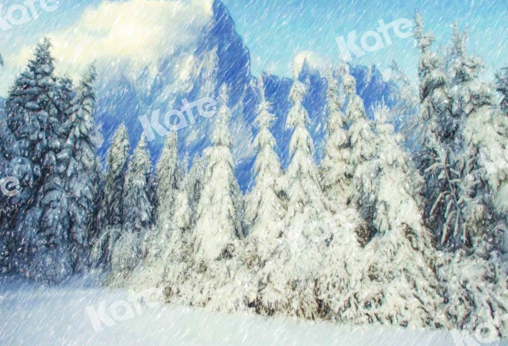 Kate Forêt Scène Neige Hiver Toile de fond conçue par GQ - Kate Backdrop FR